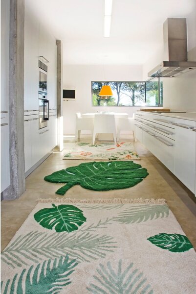 Ciemnozielony bawełniany dywan dziecięcy tkany ręcznie odpowiedni do prania 120x180 cm Monstera Leaf – Lorena Canals