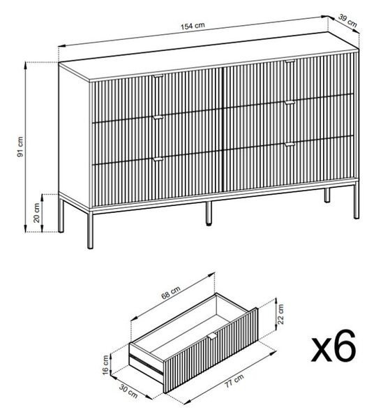 Komoda z 6 szufladami Amber Szara