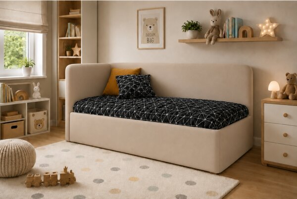 Łóżko sypialniane tapicerowane NOLA 120x200 materac pojemnik stelaż PREMIUM Beż
