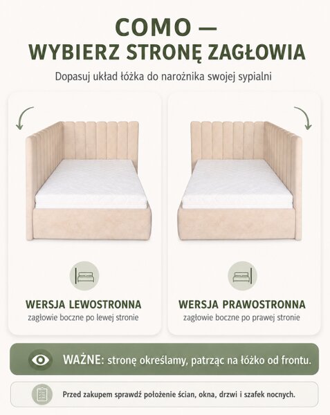 Łóżko tapicerowane sypialniane COMO 120x200 materac pojemnik PREMIUM Beż
