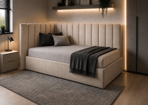 Łóżko tapicerowane sypialniane COMO 120x200 materac pojemnik PREMIUM Beż