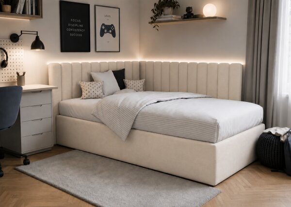 Łóżko tapicerowane sypialniane COMO 120x200 materac pojemnik PREMIUM Beż