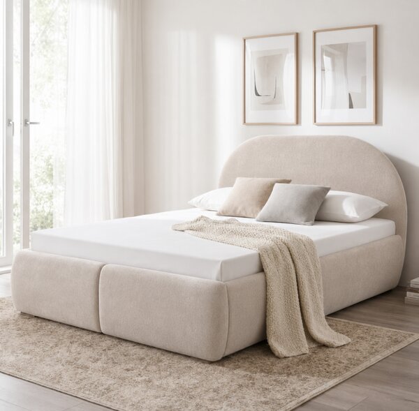 Łóżko tapicerowane 140x200 LUNARO materac pocket pojemnik PREMIUM Beż