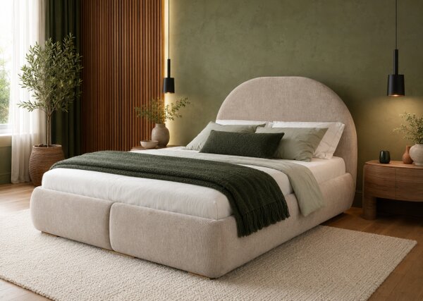 Łóżko tapicerowane 140x200 LUNARO materac pocket pojemnik PREMIUM Beż