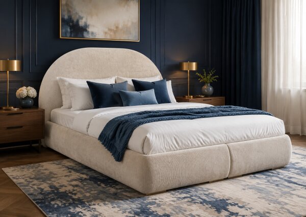 Łóżko tapicerowane 140x200 LUNARO materac pocket pojemnik PREMIUM Beż