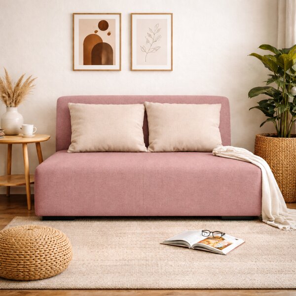 Sofa OKEYA 120 bez boków z funkcją spania, różowa