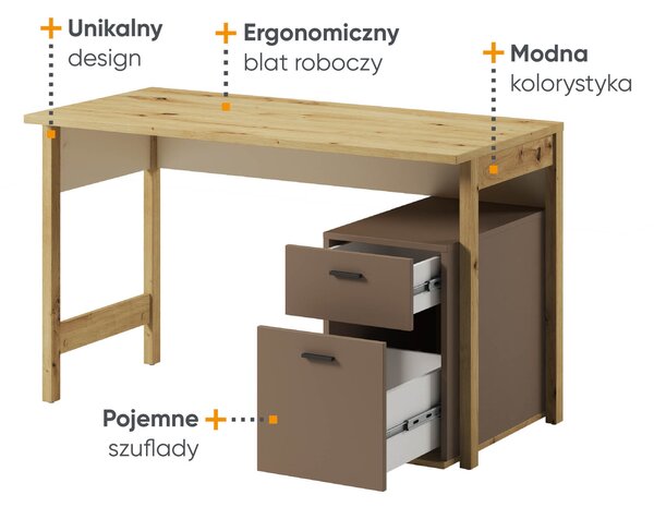 Biurko MILO - Truflowy - Beż - Dąb