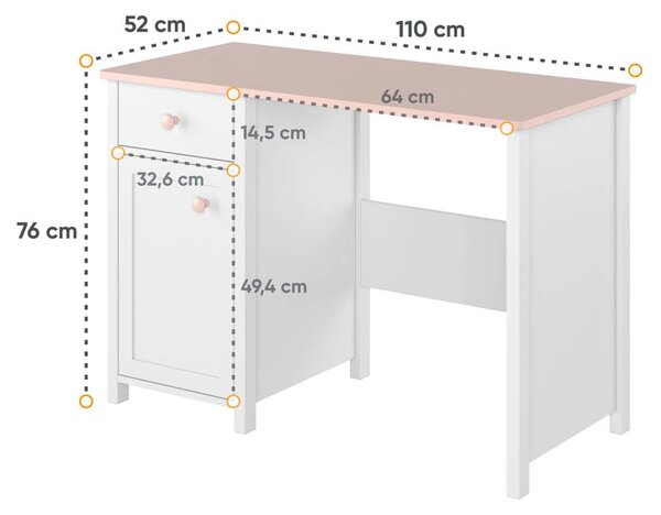 Biurko z szafką BELLA - Biało-Różowe