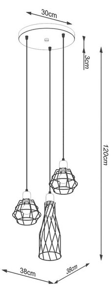Lampa wisząca z 3 drucianymi kloszami - A421 T8-D16