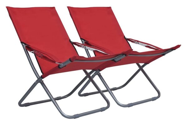 Składane krzesła plażowe, 2 szt., tkanina, czerwone