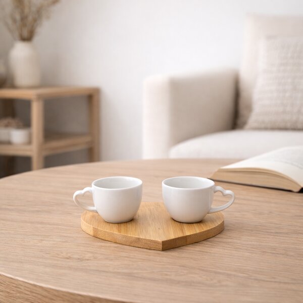 Zestaw 2 filiżanek porcelanowych z podstawką Serce