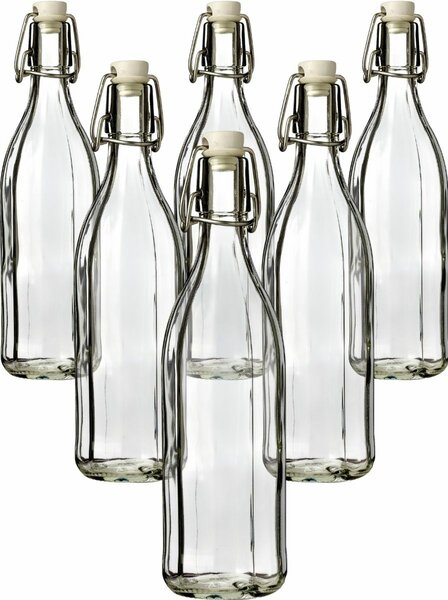 Szklana butelka z zamknięciem typu clip, 1 l, 6szt., 1 l