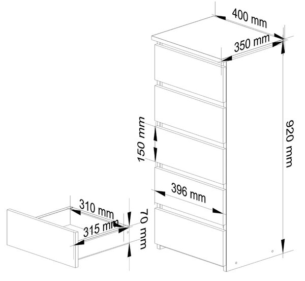 Minimalistyczna komoda z 5 szufladami kaszmir dąb artisan - Verris 5X