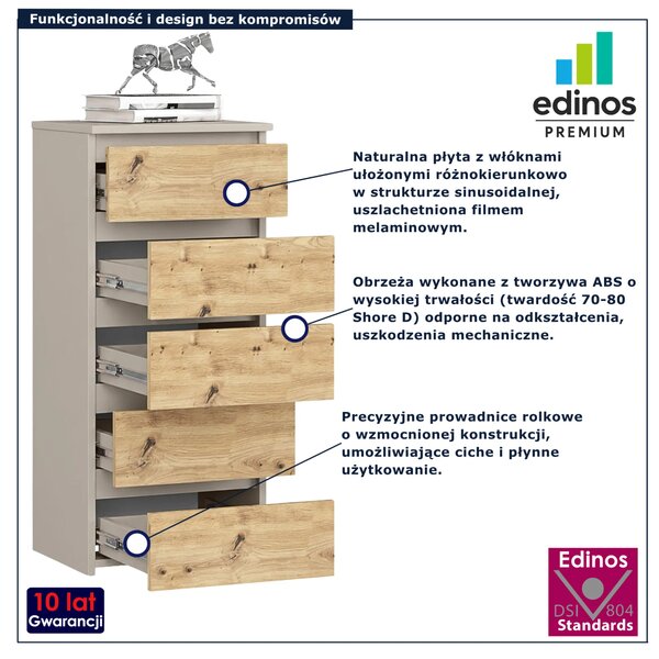Minimalistyczna komoda z 5 szufladami kaszmir dąb artisan - Verris 5X