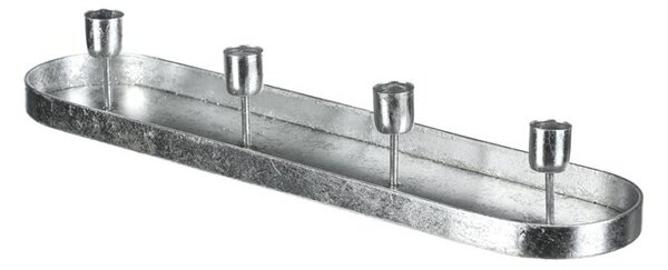 Metalowy świecznik na 4 stożkowe świece, owalny,srebrny