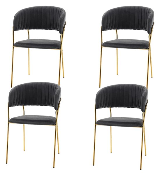 Zestaw 4 krzeseł tapicerowanych SK44 w szarym welurze ze złotymi nogami