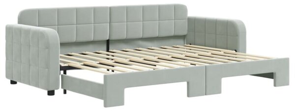 Sofa rozsuwana, jasnoszara, 80x200 cm, aksamit