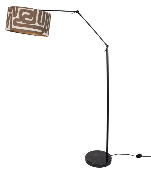 Regulowana czarna lampa podłogowa z brązowo-beżowym, prążkowanym abażurem 50 cm - Editor