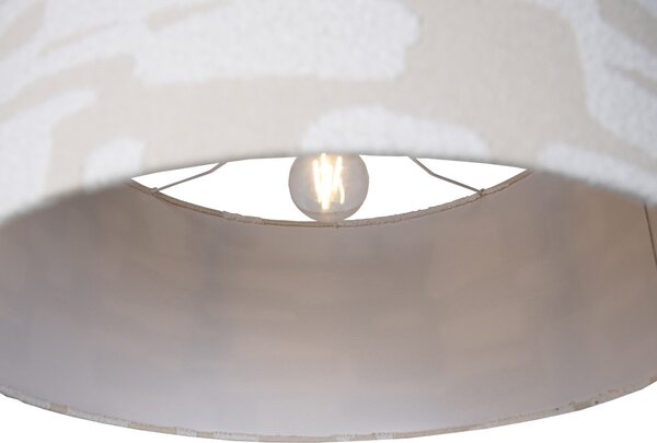 Mosiężna lampa podłogowa z białym i beżowym abażurem w paski 50 cm - XXL