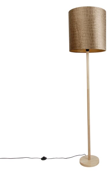 Drewniana lampa podłogowa z aksamitnym abażurem o wzorze krokodylej skóry 40 cm - Mels