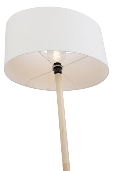 Drewniana lampa podłogowa z owalnym lnianym abażurem biała 50 cm - Mels