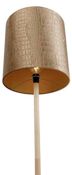 Drewniana lampa podłogowa z aksamitnym abażurem o wzorze krokodylej skóry 40 cm - Mels