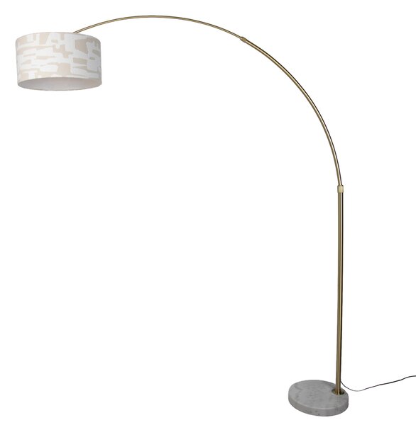 Mosiężna lampa podłogowa z białym i beżowym abażurem w paski 50 cm - XXL
