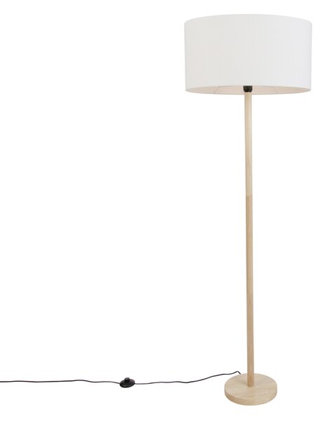 Drewniana lampa podłogowa z owalnym lnianym abażurem biała 50 cm - Mels