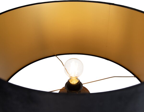 Lampa podłogowa z drewna orzechowego z czarnym kloszem i złotym wnętrzem 50 cm - Tripod Classic