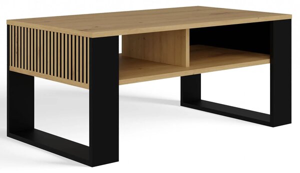 Ława Z Lamelami I Półką Dąb Artisan + Czarny T2-B31