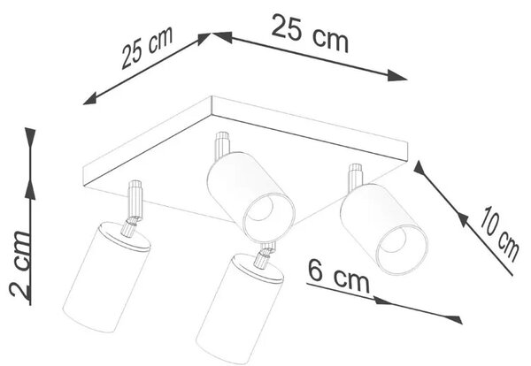 Czteropunktowa lampa sufitowa kwadratowa czarny + chrom - A573-Wezo