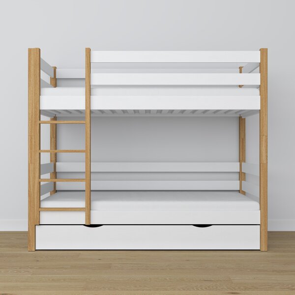 Drewniane łóżko piętrowe z szufladą N01