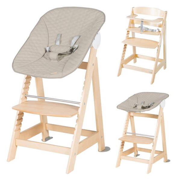 Beżowo-naturalne krzesełko do karmienia Born Up 2in1 Luxe – Roba