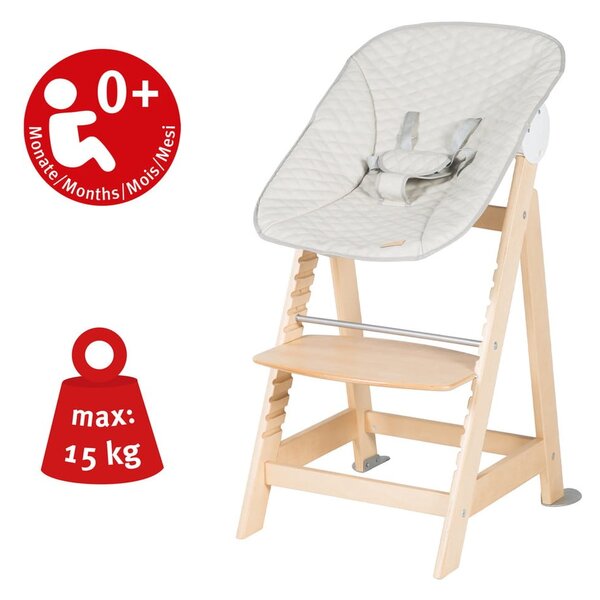Beżowo-naturalne krzesełko do karmienia Born Up 2in1 Luxe – Roba