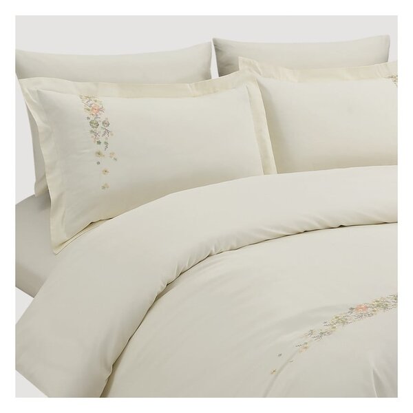 Kremowa pościel jednoosobowa z satyny bawełnianej z prześcieradłem/6-częściowa 140x200 cm Maison Bloom – Mila Home Luxury