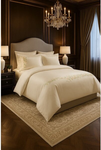 Kremowa pościel jednoosobowa z satyny bawełnianej z prześcieradłem/6-częściowa 140x200 cm Maison Bloom – Mila Home Luxury