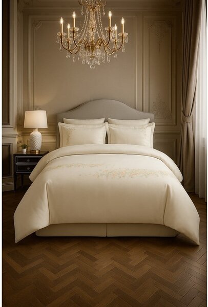 Kremowa pościel jednoosobowa z satyny bawełnianej z prześcieradłem/6-częściowa 140x200 cm Maison Bloom – Mila Home Luxury
