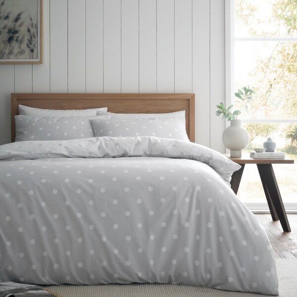 Biało-szara flanelowa pościel dwuosobowa 200x200 cm Polka Dot – Catherine Lansfield