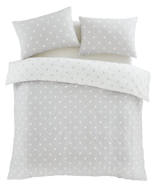 Biało-szara flanelowa pościel dwuosobowa 200x200 cm Polka Dot – Catherine Lansfield