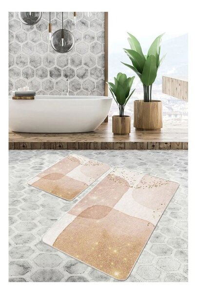 Beżowe aksamitne dywaniki łazienkowe zestaw 2 szt. 60x100 cm – Mila Home