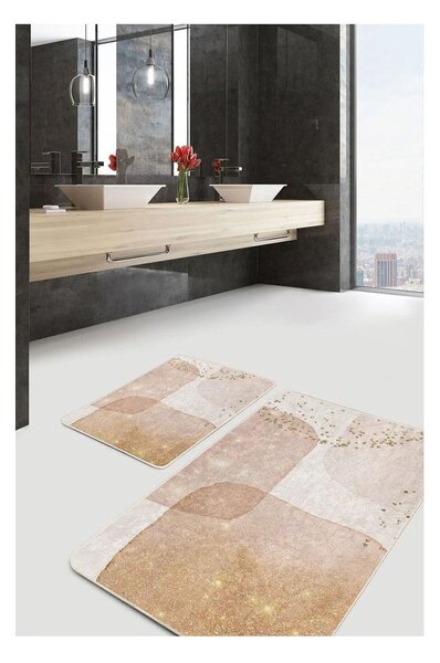 Beżowe aksamitne dywaniki łazienkowe zestaw 2 szt. 60x100 cm – Mila Home