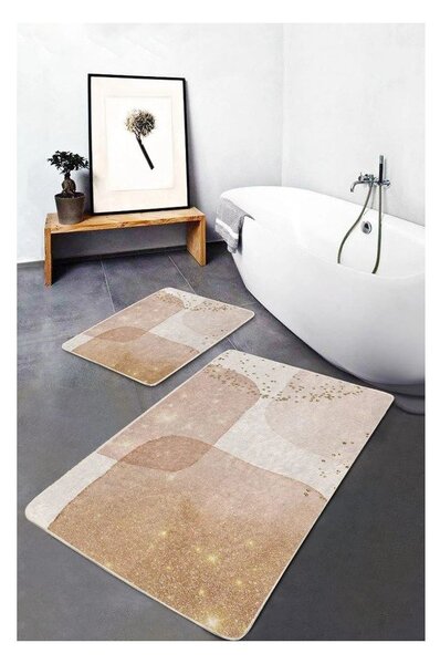 Beżowe aksamitne dywaniki łazienkowe zestaw 2 szt. 60x100 cm – Mila Home