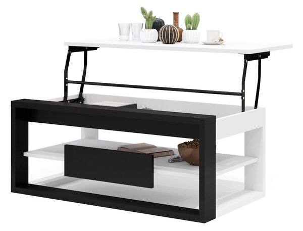 FRAME Biały Mat/Czarny Mat - NOWOCZESNA ŁAWA Z PODNOSZONYM BLATEM + SCHOWKIEM + PÓŁKĄ