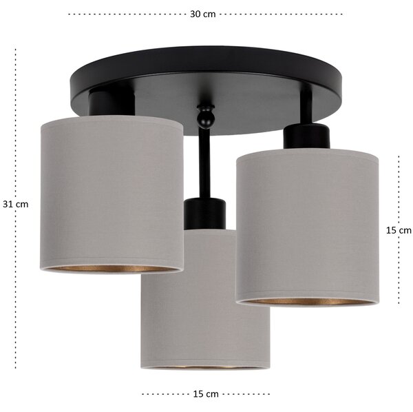Lampa sufitowa czarna trzypunktowa z szarymi abażurami C-3030SC-GRGRGR