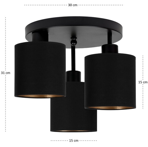 Lampa sufitowa czarna trzypunktowa z czarnymi abażurami C-3030SC-SCSCS