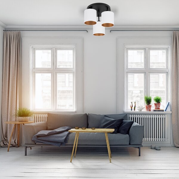 Lampa sufitowa czarna trzypunktowa z białymi abażurami C-3030SC-WEWEWE