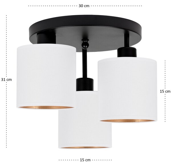 Lampa sufitowa czarna trzypunktowa z białymi abażurami C-3030SC-WEWEWE