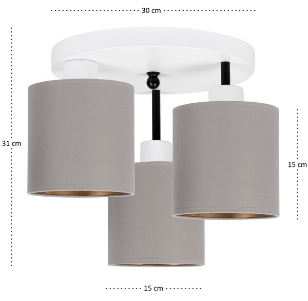 Lampa sufitowa biała trzypunktowa z szarymi abażurami C-3030WE-GRGRGR
