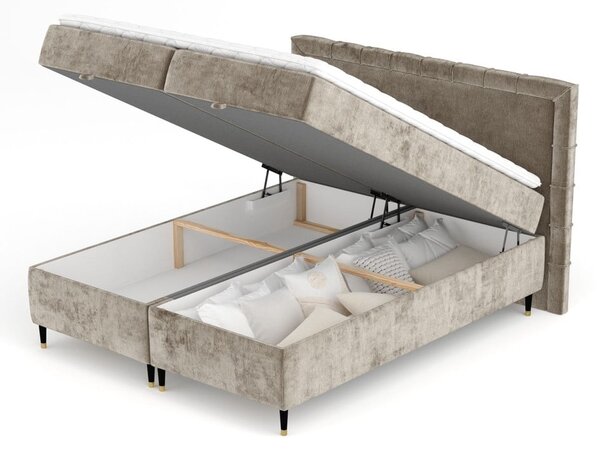 Beżowe łóżko boxspring ze schowkiem 160x200 cm Voyage – Maison de Rêve