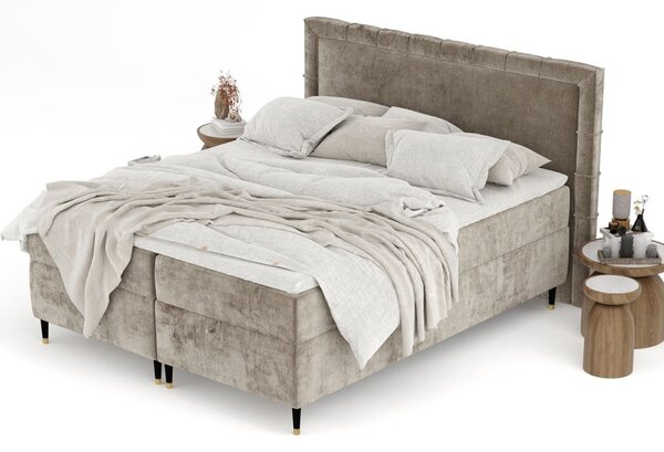 Beżowe łóżko boxspring ze schowkiem 160x200 cm Voyage – Maison de Rêve